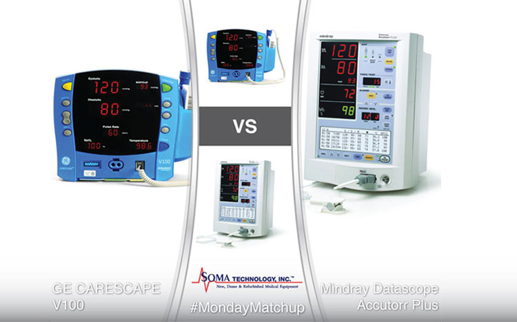 GE CARESCAPE V100 vs Mindray Datascope Accutorr Plus - Patient Monitor Comparison - Soma Technology, Inc.