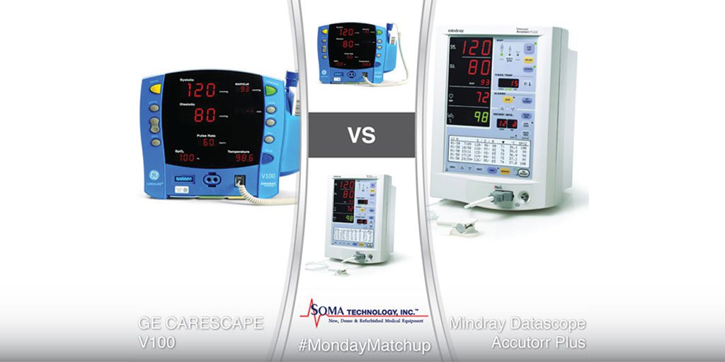 GE CARESCAPE V100 vs Mindray Datascope Accutorr Plus - Patient Monitor Comparison - Soma Technology, Inc.